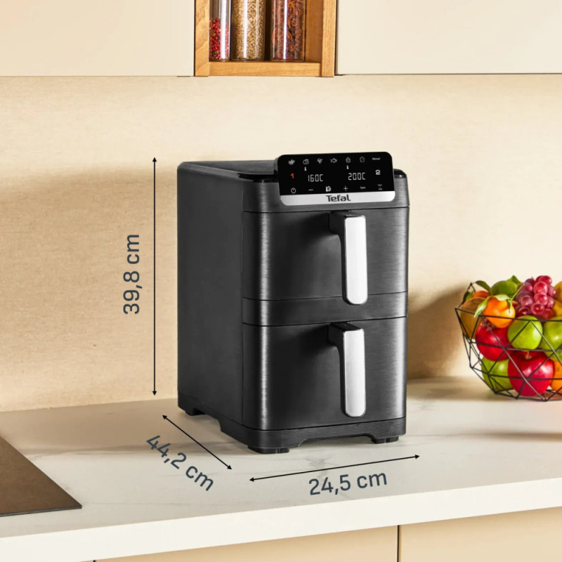 Tefal Tefal air fryer dual Easy Fry Crispy Stack, 2700W, bowl-6+4l, sensore control, plastic, black (EY7528E0)
