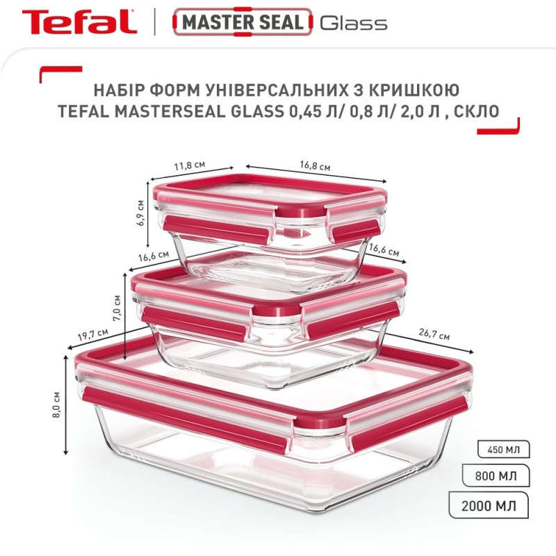 Tefal Containers set, Master Seal, 3pcs., heat-resistant glass, transparent (N1050910)