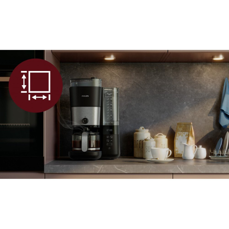 Philips Coffe maker drip All-in-1 Brew, 1.25L, grain+ ground, display, coffee pot warmer, grinder, black (HD7900/50)