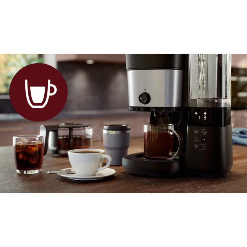 Philips Coffe maker drip All-in-1 Brew, 1.25L, grain+ ground, display, coffee pot warmer, grinder, black (HD7900/50)