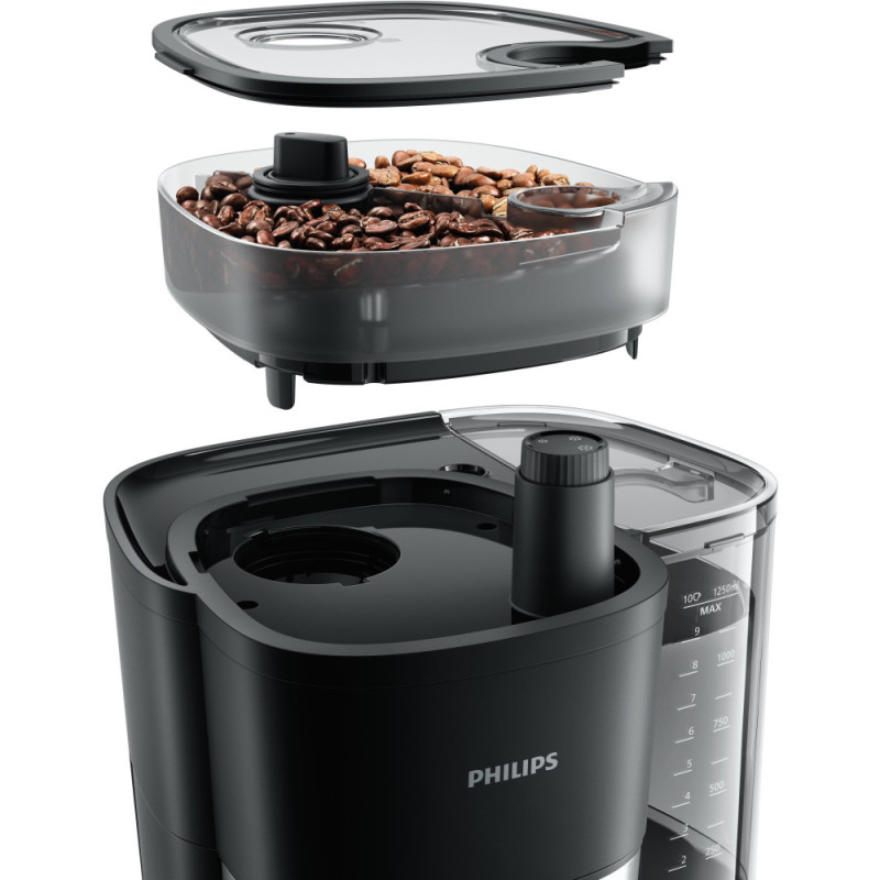Philips Coffe maker drip All-in-1 Brew, 1.25L, grain+ ground, display, coffee pot warmer, grinder, black (HD7900/50)