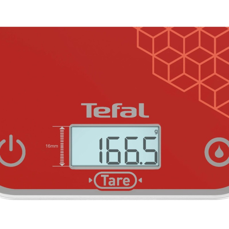 Tefal Весы Tefal кухонные Optiss, 5кг, AAAx2 в компл, стекло, красный (BC50D7V0)
