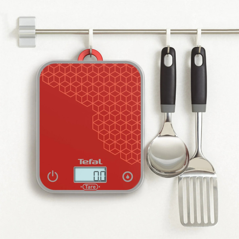 Tefal Весы Tefal кухонные Optiss, 5кг, AAAx2 в компл, стекло, красный (BC50D7V0)