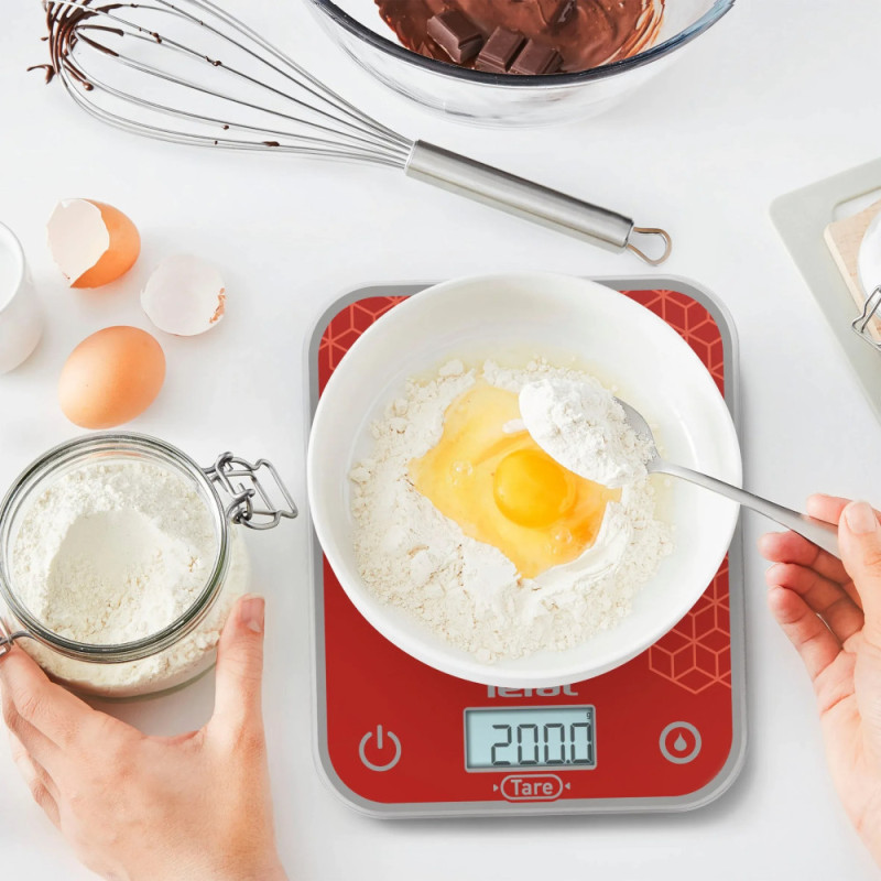 Tefal Весы Tefal кухонные Optiss, 5кг, AAAx2 в компл, стекло, красный (BC50D7V0)