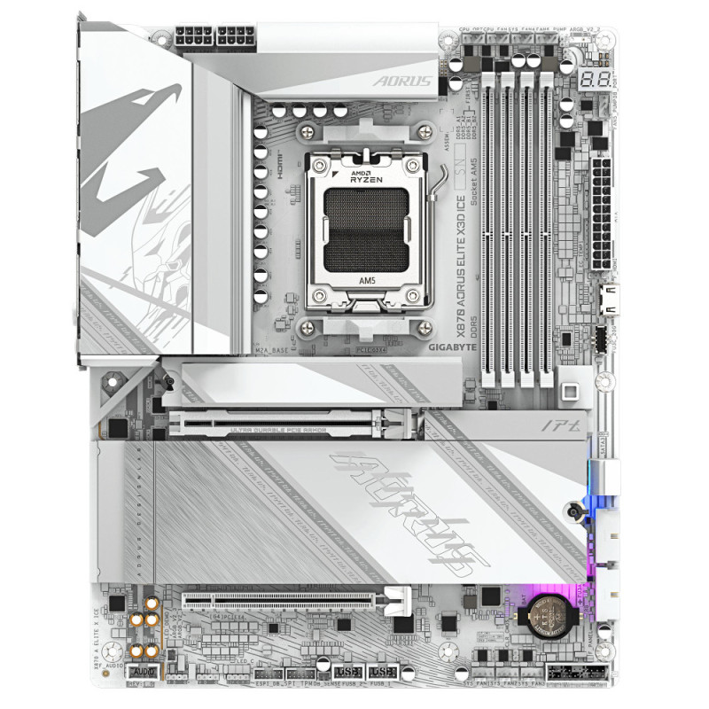 Gigabyte Материнська плата X870 A ELITE X3D ICE sAM5 X870 4xDDR5 M.2 Wi-Fi BT HDMI DP ATX (X870_A_ELITE_X_ICE)