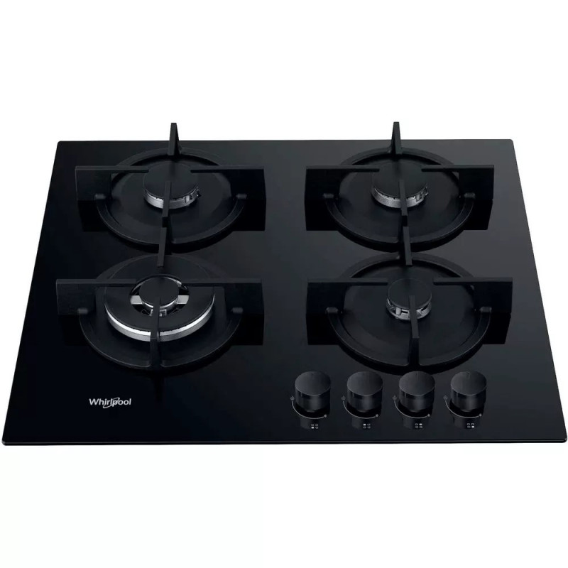 Whirlpool Hob gas on glass, 60cm, cast-iron, burner with a double row of flames, black (GOR625/NB1)