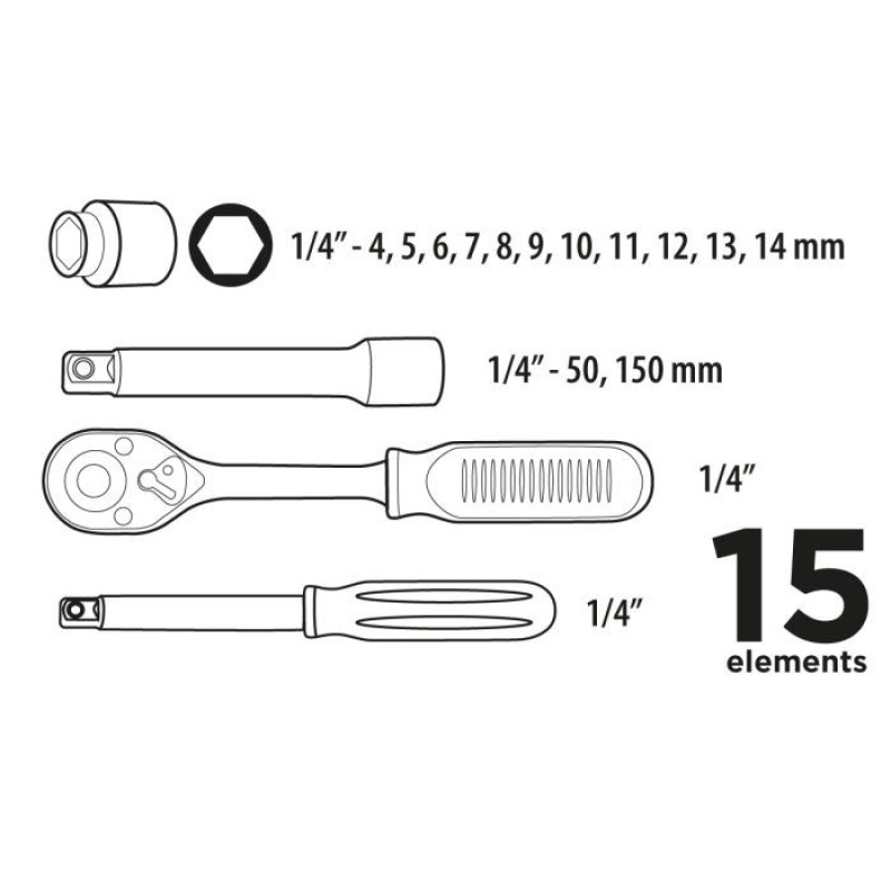 Top Tools Набір інструментів, 1/4", 15 од. (38D525)
