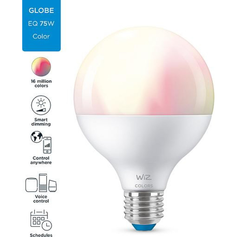 WiZ Лампа розумна E27, 11W, 75W, 1055Lm, G95, 2200-6500, RGB, Wi-Fi