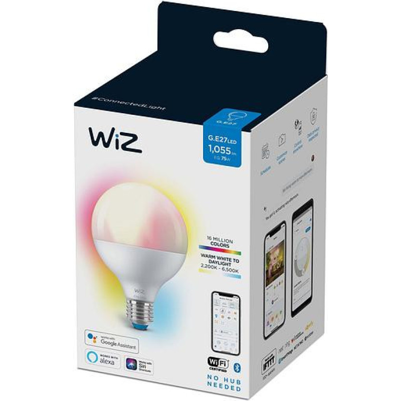 WiZ Лампа розумна E27, 11W, 75W, 1055Lm, G95, 2200-6500, RGB, Wi-Fi