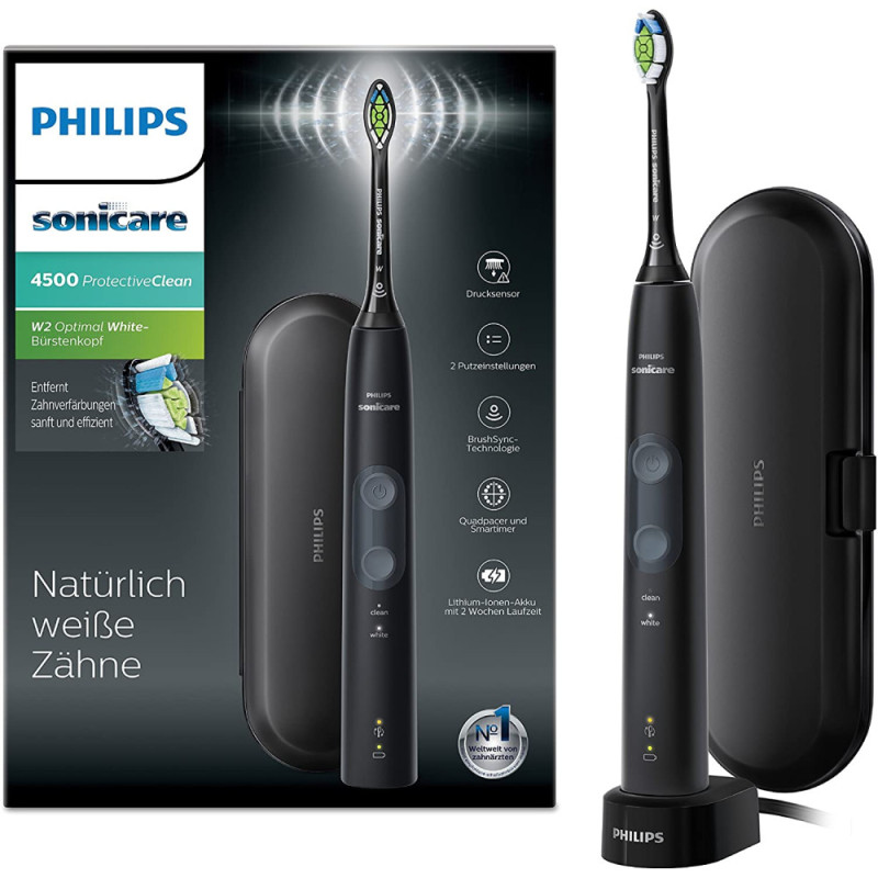 Philips Toothbrush electric Sonicare ProtectiveClean 4500, 62th. fluct/min, nozzle-1, case, black (HX6830/53)