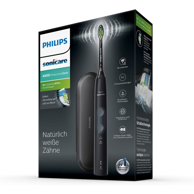 Philips Toothbrush electric Sonicare ProtectiveClean 4500, 62th. fluct/min, nozzle-1, case, black (HX6830/53)