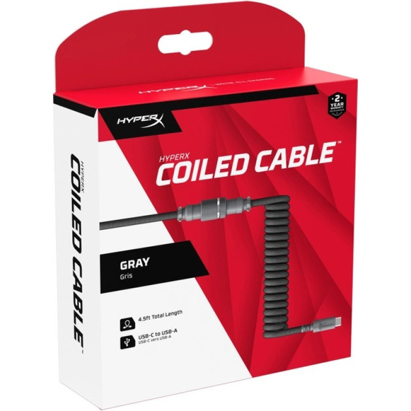 HyperX coiled cable USB-A - USB-C, 1.37m Grey/Black (6J679AA)