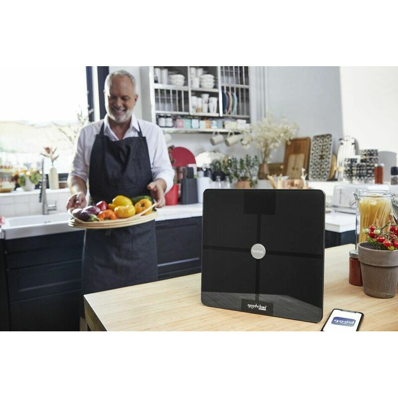 Tefal scales for floor Goodvibes Smart, 180kg, Bluetooth, Li-Ion USB cable included, glass, black (BM9660S1)
