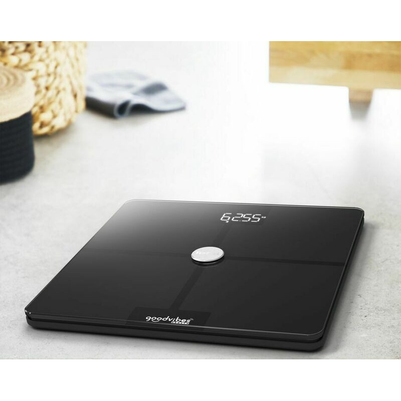 Tefal scales for floor Goodvibes Smart, 180kg, Bluetooth, Li-Ion USB cable included, glass, black (BM9660S1)