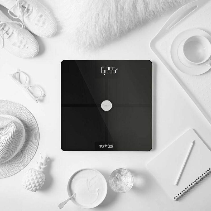 Tefal scales for floor Goodvibes Smart, 180kg, Bluetooth, Li-Ion USB cable included, glass, black (BM9660S1)