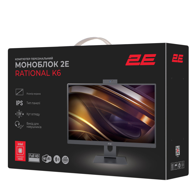 2E Комп'ютер персональний моноблок Rational K6 23.8" FHD IPS Intel i3-12100, 8Gb, F512GB, UMA, H610, K6.610, 120W, FreeDos, чорний (2E-K6.0002)