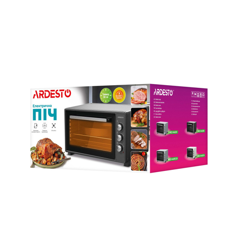 ARDESTO Table oven 1700W, 48L, chrome resistance, timer, lamp, rotisserie, black (MEO-N48RB)
