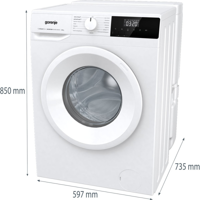 Gorenje Пральна машина фронтальна, з баком, 6кг, 1000, A+, 60см, дисплей, пар, інвертор, білий (WNHPI60SCSIR)