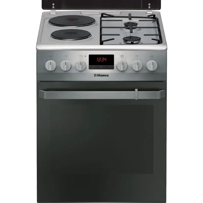Hansa Плита з комбі. вар. поверхнею, 50х60см, 62л, емаль, газ контр., дисплей, нержавіюча сталь (FCMX58290)