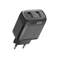 Зарядное устройство Promate 18W 2xUSB-A (biplug-qc3.eu-bk)
