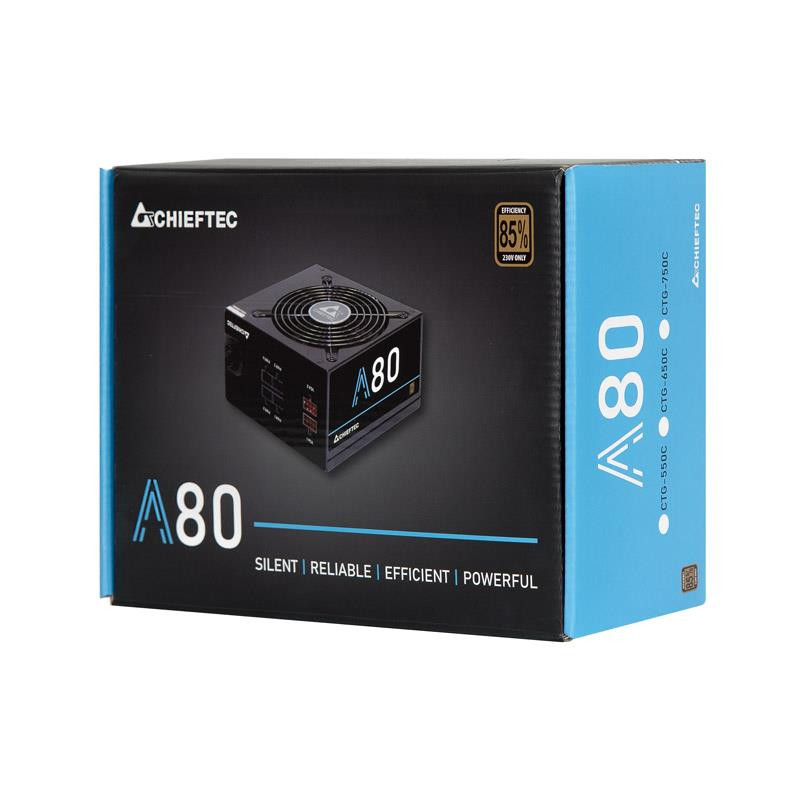 Chieftec Блок живлення A-80 (750W), >85%, 120мм, 1xMB 24pin(20+4), 1xCPU 8pin(4+4), 4xMolex, 6xSATA, 2xPCIe 8pin(6+2), Modular (CTG-750C)