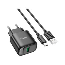 Зарядное устройство HOCO C140A Smart USB QC3.0 + cable USB to USB-C Black (6942007627825)