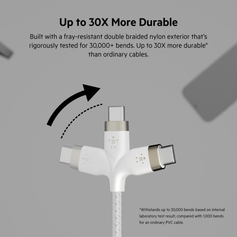 Belkin Cable USB-С - USB-C BRAIDED SILICONE, strap with magnet, 1m, white (CAB011BT1MWH)