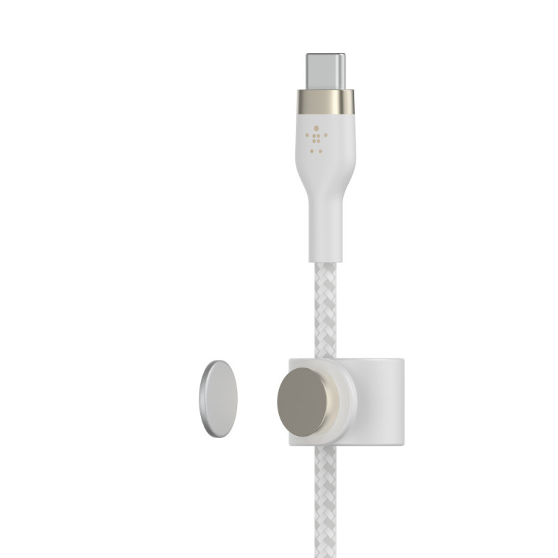 Belkin Cable USB-С - USB-C BRAIDED SILICONE, strap with magnet, 1m, white (CAB011BT1MWH)