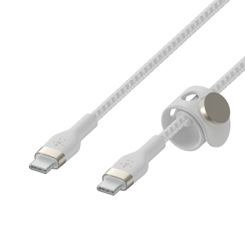 Belkin Cable USB-С - USB-C BRAIDED SILICONE, strap with magnet, 1m, white (CAB011BT1MWH)