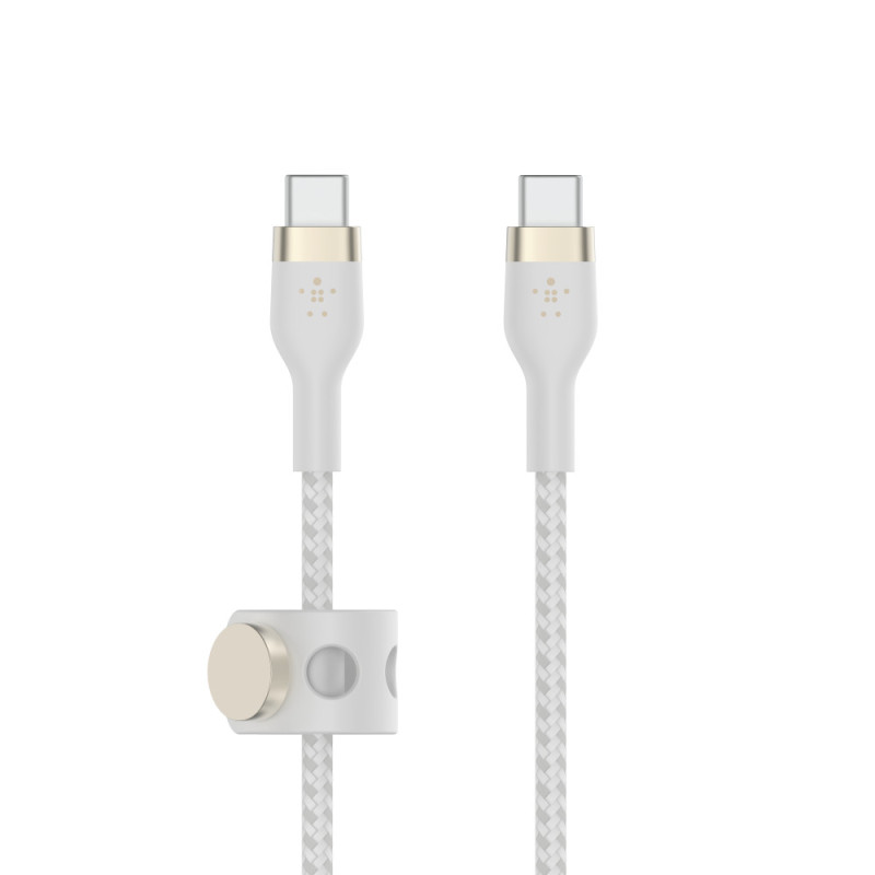 Belkin Cable USB-С - USB-C BRAIDED SILICONE, strap with magnet, 1m, white (CAB011BT1MWH)
