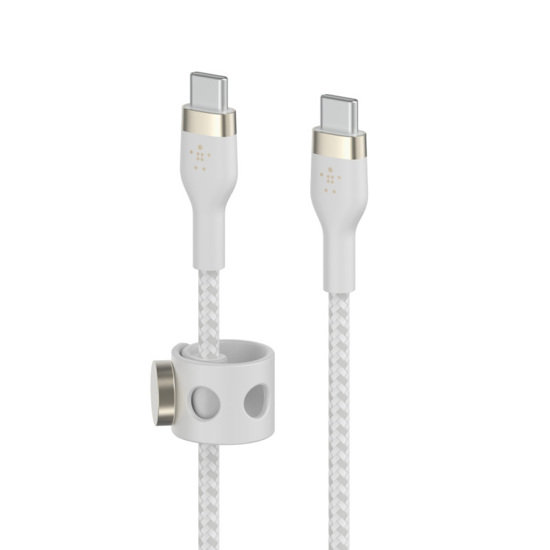 Belkin Cable USB-С - USB-C BRAIDED SILICONE, strap with magnet, 1m, white (CAB011BT1MWH)
