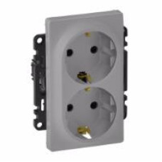 Legrand Розетка со шторками двойная Schuko Valena ALLURE, 16А, 250V, автоматические клеммы, алюминий (753926)