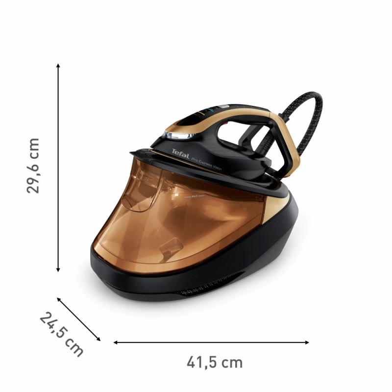 Tefal Утюг-парогенератор Pro Express Vision, 3000Вт, 1800мл, паровой удар -800гр, постоянный пар - 180гр, керам. подошва, черно-золотой (GV9823E1)