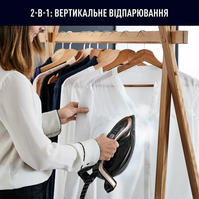 Tefal Утюг-парогенератор Pro Express Vision, 3000Вт, 1800мл, паровой удар -800гр, постоянный пар - 180гр, керам. подошва, черно-золотой (GV9823E1)