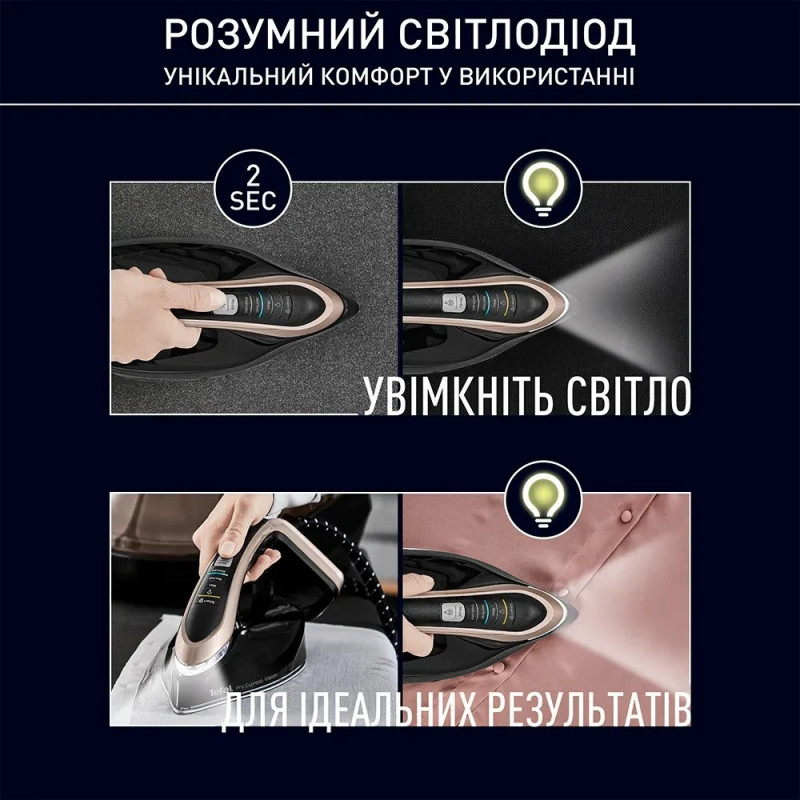 Tefal Утюг-парогенератор Pro Express Vision, 3000Вт, 1800мл, паровой удар -800гр, постоянный пар - 180гр, керам. подошва, черно-золотой (GV9823E1)