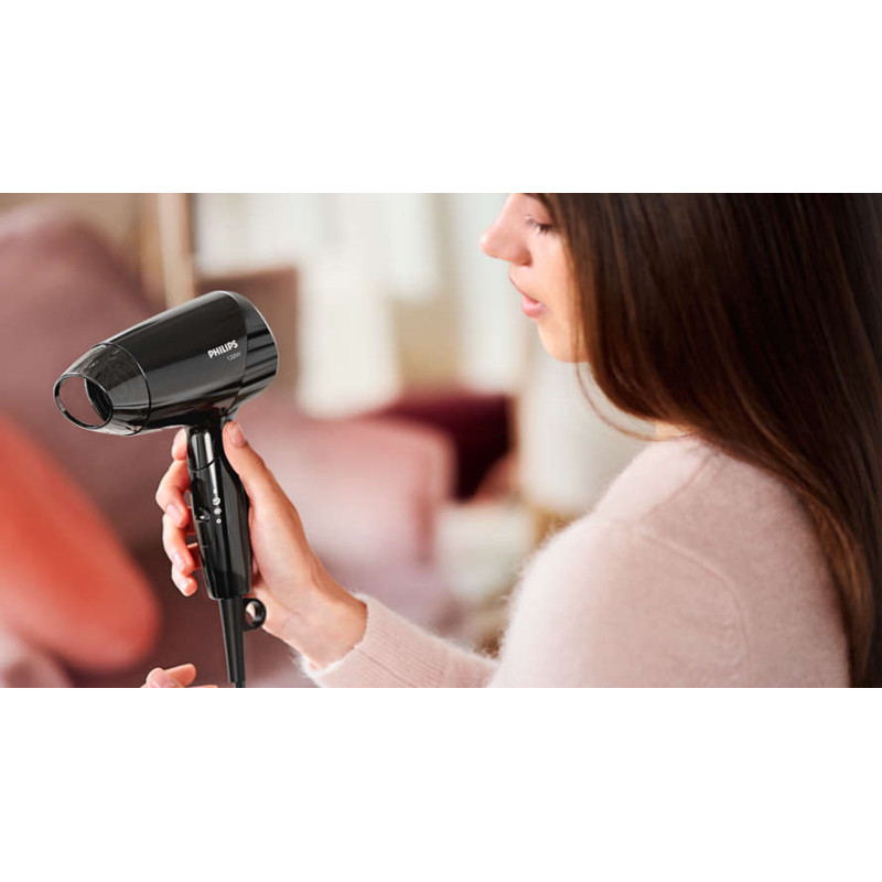 Philips Фен EssentialCare дорожный, 1200Вт, режимов-3, хол. обдув, черный (BHC010/10)