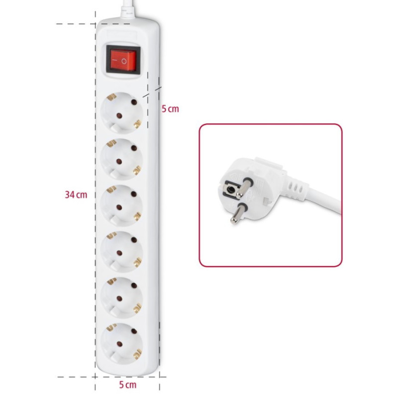 HAMA Мережевий подовжувач Multiple 6XSchuko 3G*1.5мм ws 3м White (00030533)
