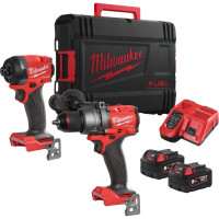 Milwaukee Milwaukee M18 Cordless Tool Set (M18FPP2A3-502X), M18 FPD3-0X Cordless Drill/Driver, M18 FID3-0X Impact Driver, M18 1x5Ah Battery, M12-18FC TURBO Spare Parts, Carrying Case (4933480873)