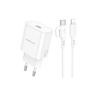 Зарядное устройство BOROFONE BA82A Platinum USB-C PD25W + cable USB-C to Lightning White (6941991112263)