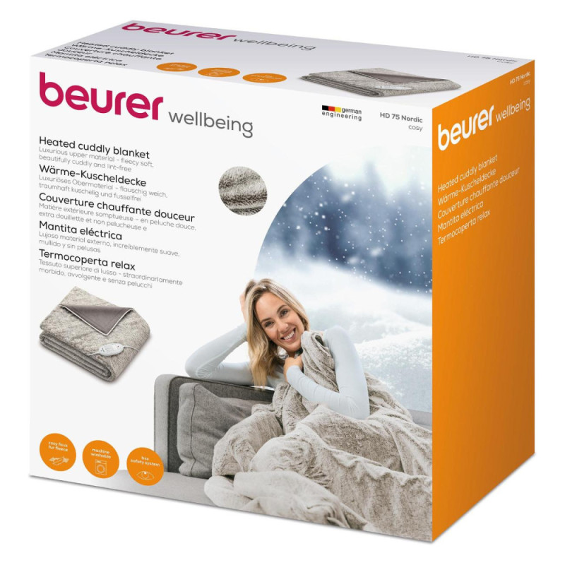 Beurer Електрогрілка Beurer традиційна форма, 180х130см, 100Вт, 6 режими, фліс, сірий (HD_75_NORDIC)