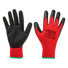 Neo Tools work gloves set of 12, polyester with latex coating, size 8, red-black (97-645-8)