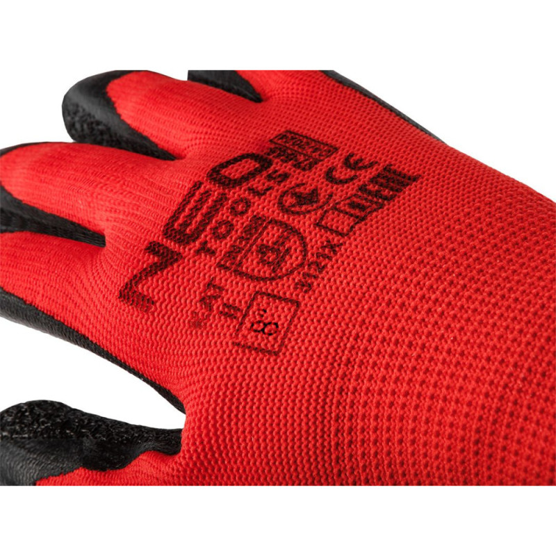 Neo Tools work gloves set of 12, polyester with latex coating, size 8, red-black (97-645-8)