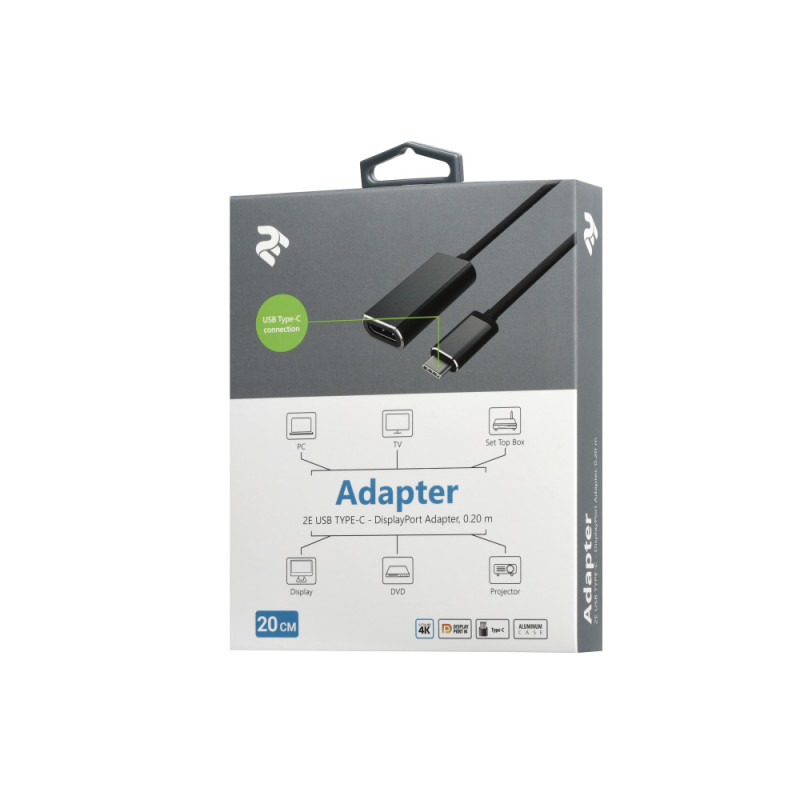 2E Adapter USB-C > DisplayPort, 0.2m, grey (2E-W1404)
