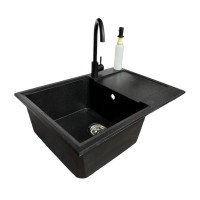 Adamant Набор кухонный Horizon Medium, искуственный камень, прямоуг., с крылом, 700х500х230мм, чаша - 1, врезная, черный + смеситель и дозатор (4824296104503)