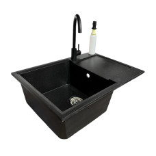 Adamant Набор кухонный Horizon Medium, искуственный камень, прямоуг., с крылом, 700х500х230мм, чаша - 1, врезная, черный + смеситель и дозатор (4824296104503)
