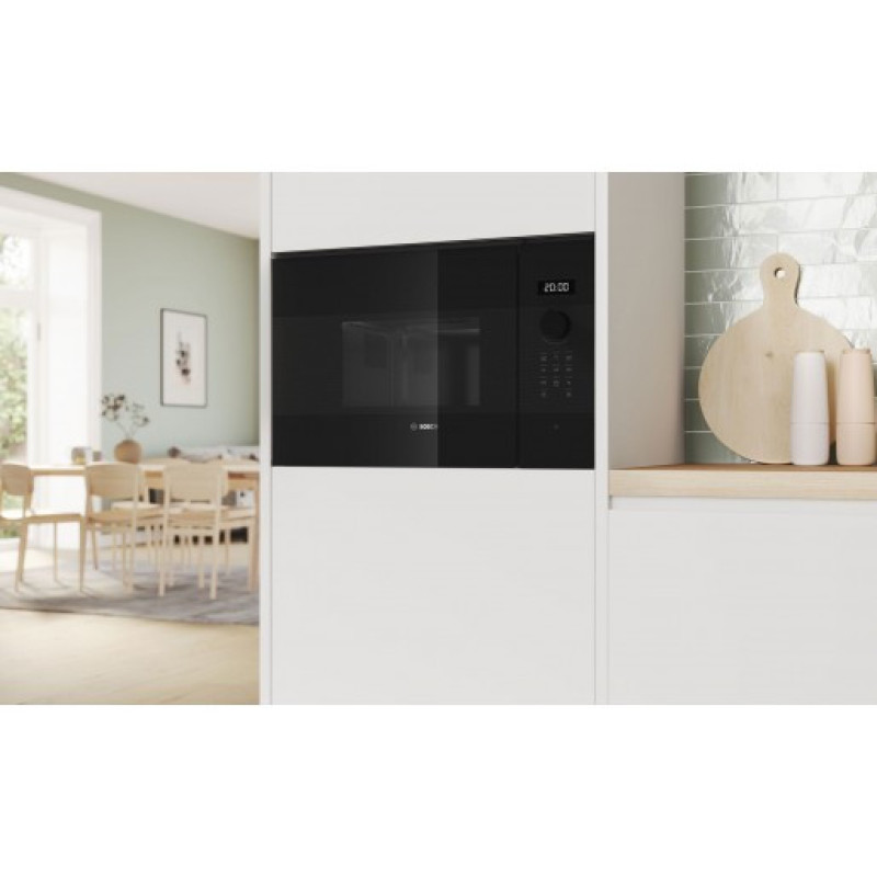 Bosch Мікрохвильова піч вбудована, 20л, електр. керув., 800Вт, дисплей, чорний (BFL524MB2)