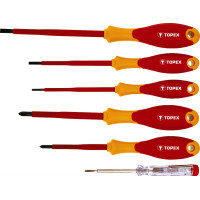 Topex Screwdrivers, insulated, for live work 1000 V, set of 6, with tester, SL, PH (39D150)