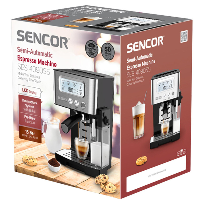 Sencor coffee maker carob 1.4l, ground, LCD panel, auto capuchino maker, black (SES4090SS)