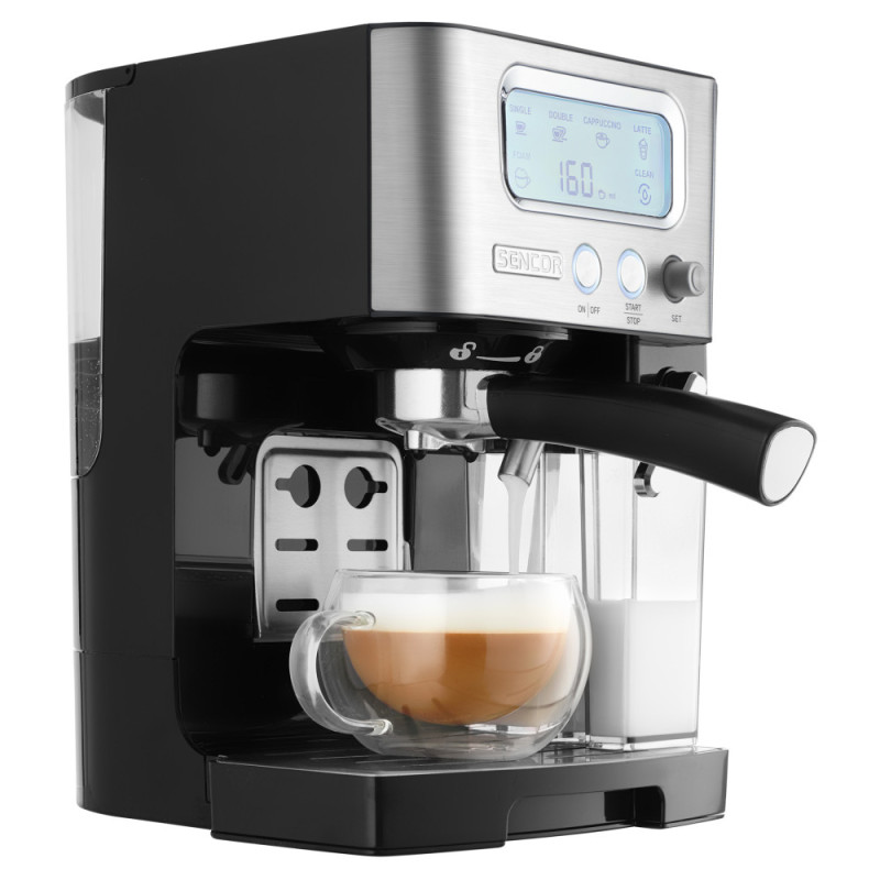 Sencor coffee maker carob 1.4l, ground, LCD panel, auto capuchino maker, black (SES4090SS)