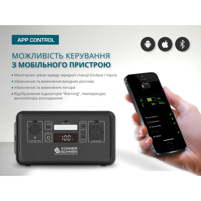 Könner & Söhnen Портативна електростанціяKS 300PS, 300Вт/500Вт, 294Вт/год, LifePo4, світлодіодна лампа, 4.3кг (KS300PS)